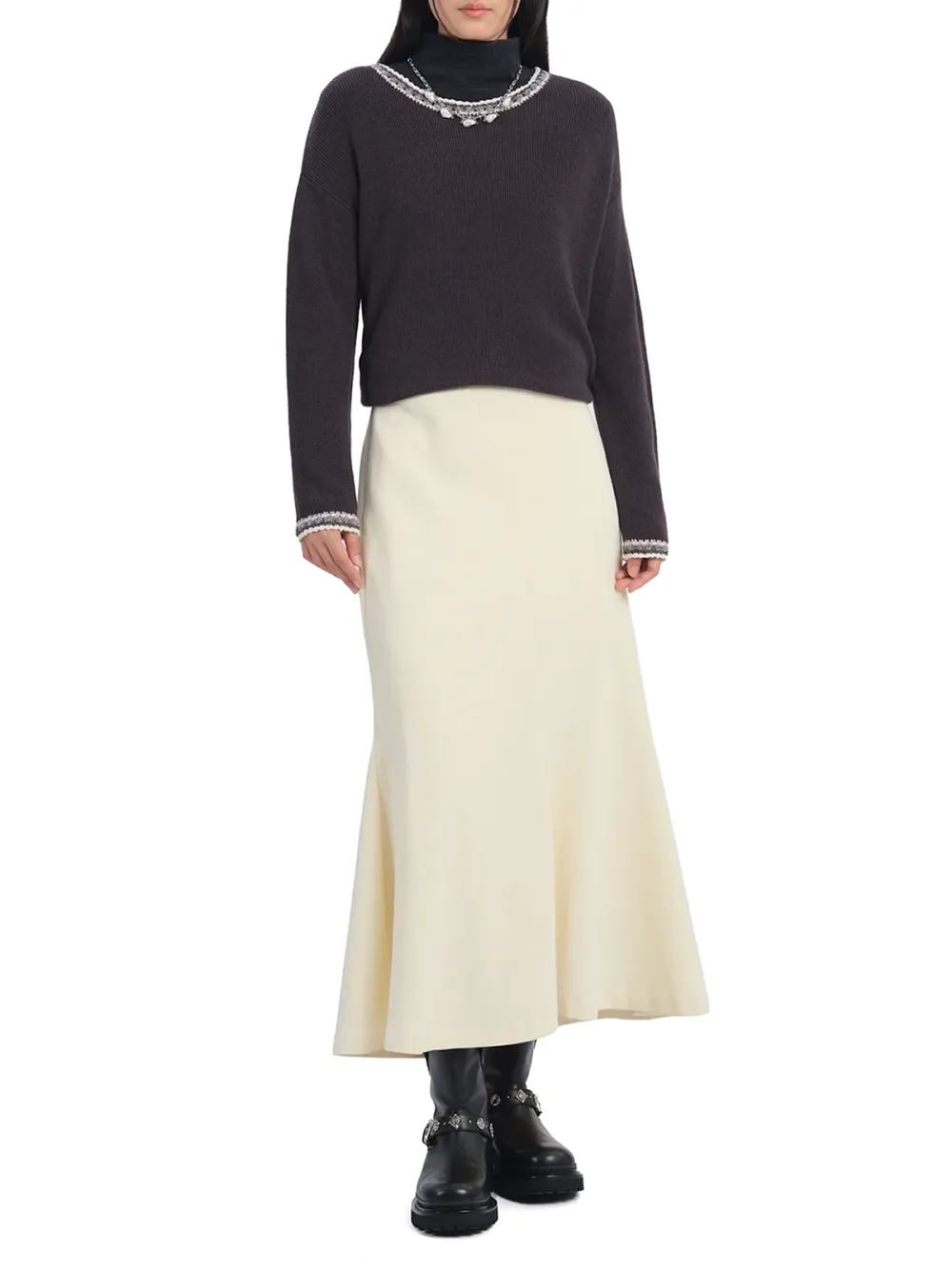 Textured Trim Oversized Knit Sweater