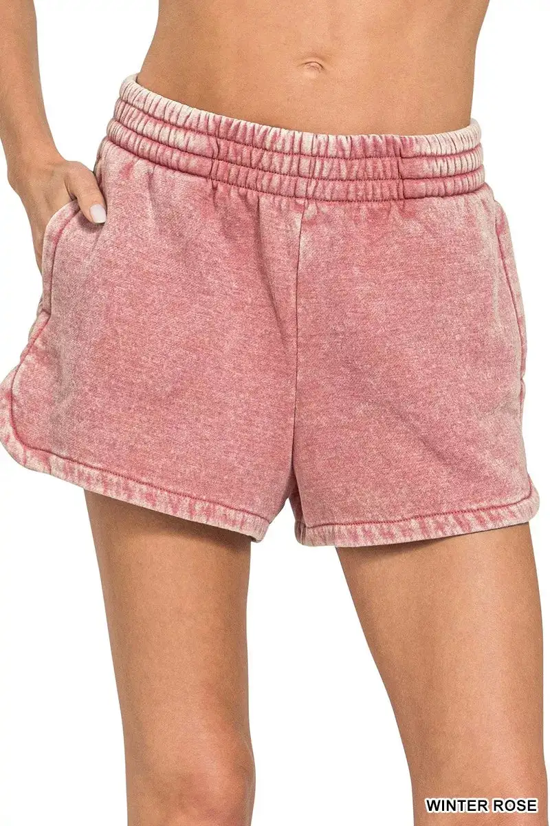 Everyday Acid Washed Elastic Waistband Dolphin Shorts