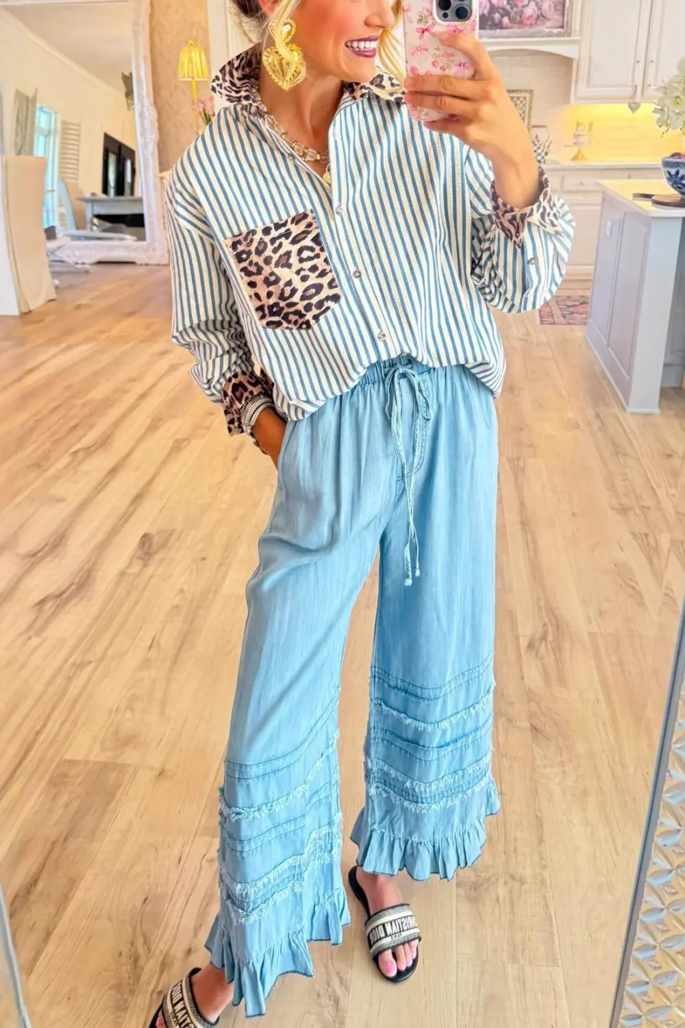 Leopard Stripe Sleeve Top