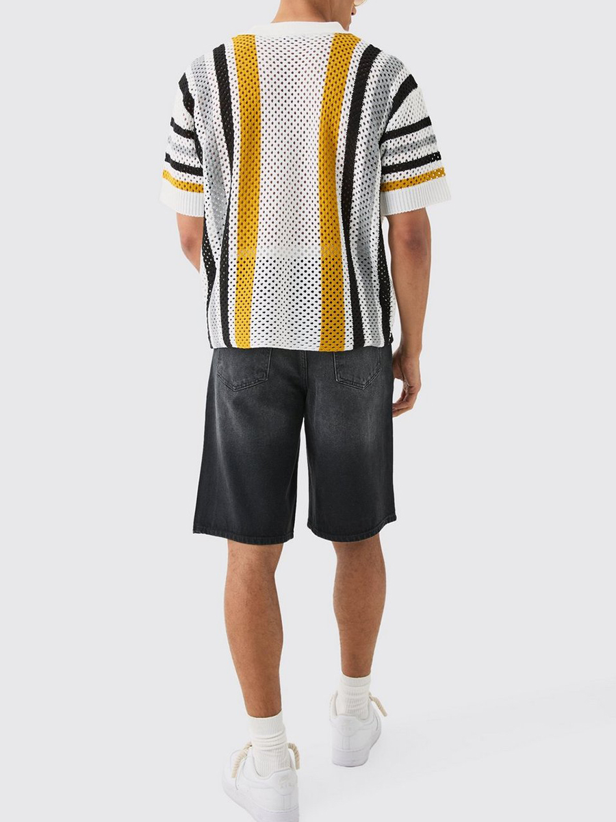 OVERSIZED BOXY OPEN STITCH STRIPE POLO