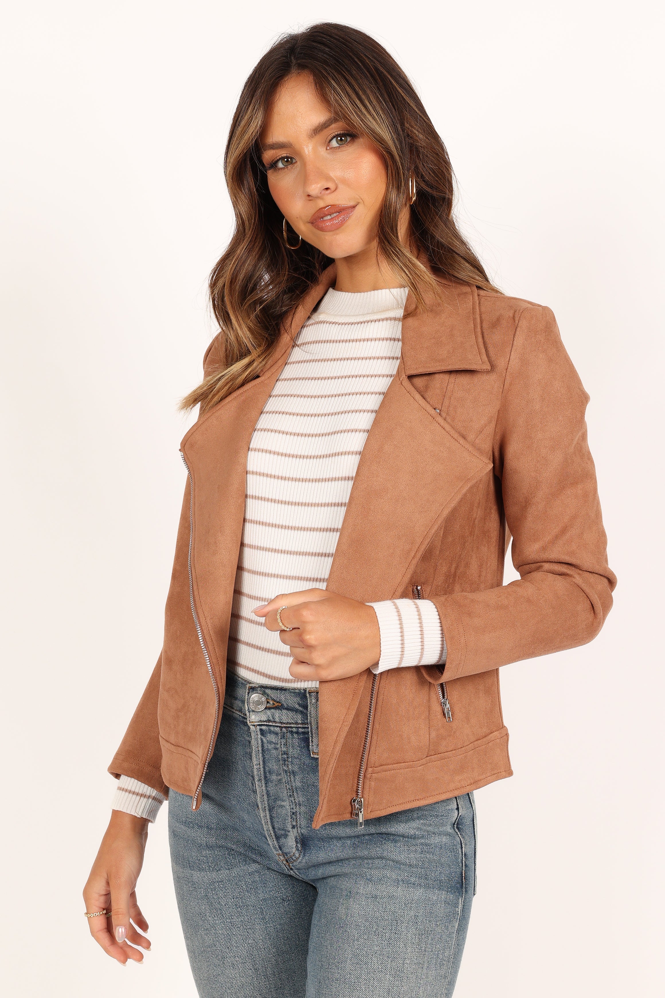 Spencer Faux Suede Moto Jacket - Tan