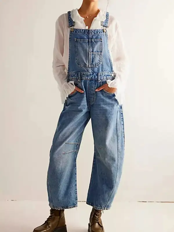 Soft Denim Wide Leg Overalls