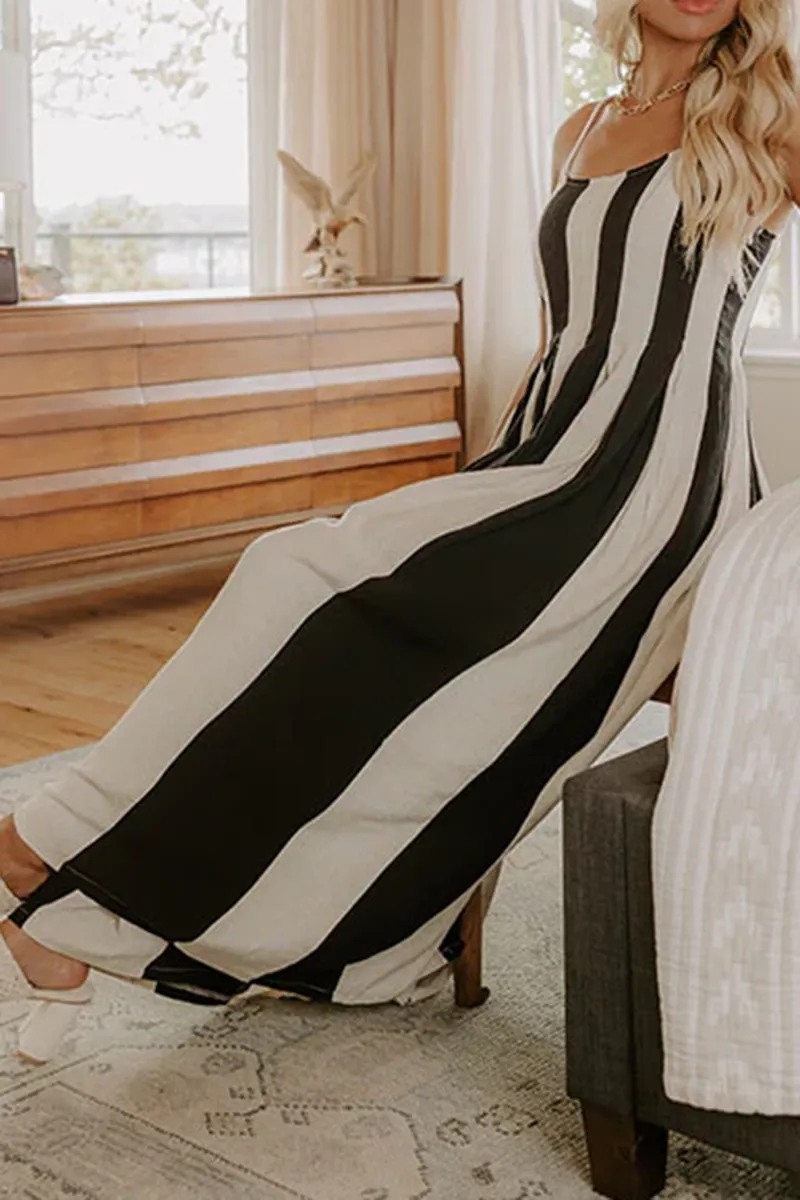 Linen Breathable Draped Striped Jumpsuit