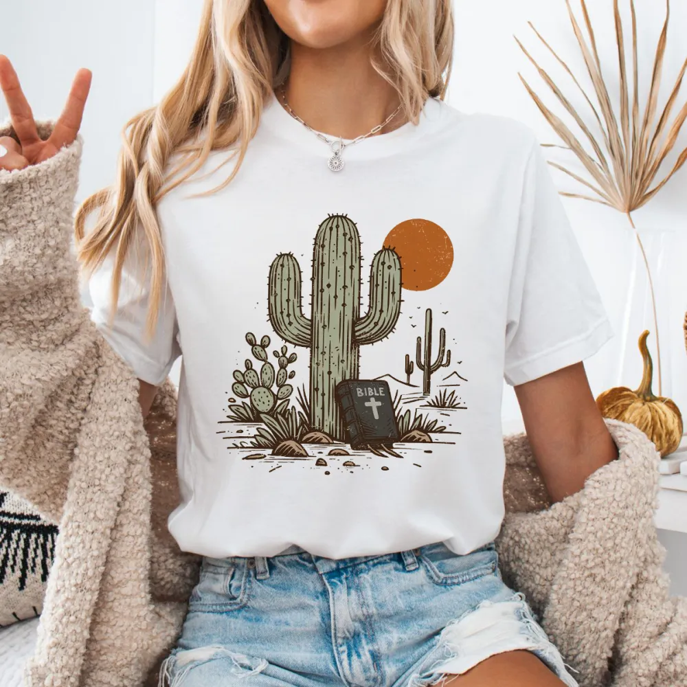 An Orange Circular Sun Western Pattern In The Distance Casual T-Shirt