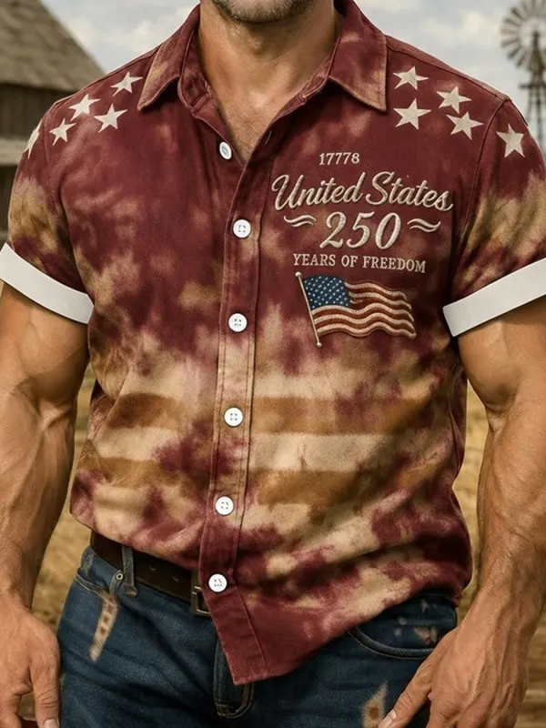 Men's USA 250th Anniversary Tie-Dye Denim Short Sleeve Shirt