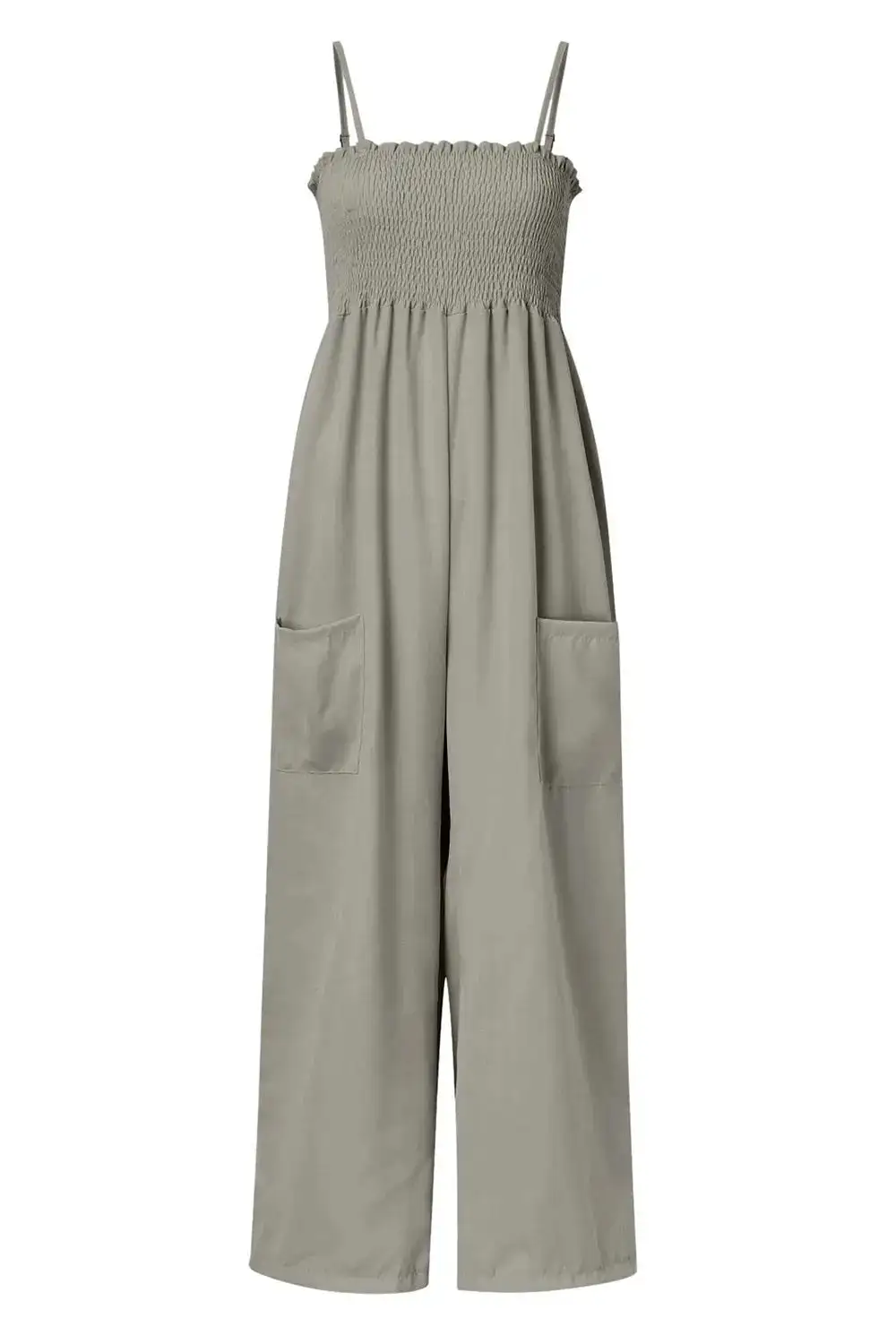 Smocked Strappy Wide Leg Jumpsuit