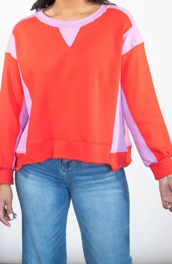 Secret's Out Red Color Block Sweatshirt