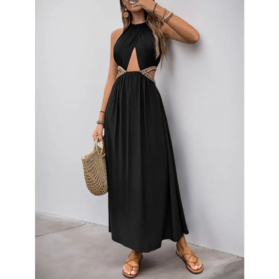 Perfee Cutout Grecian Neck Tied Back Dress