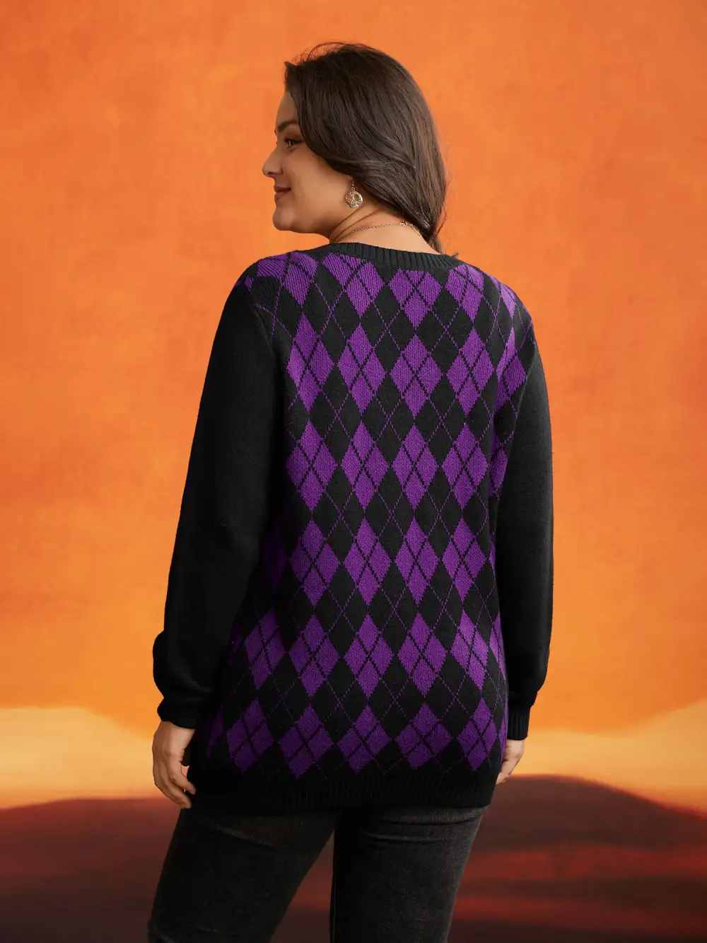 V-Neck Plaid Print Halloween Pullover