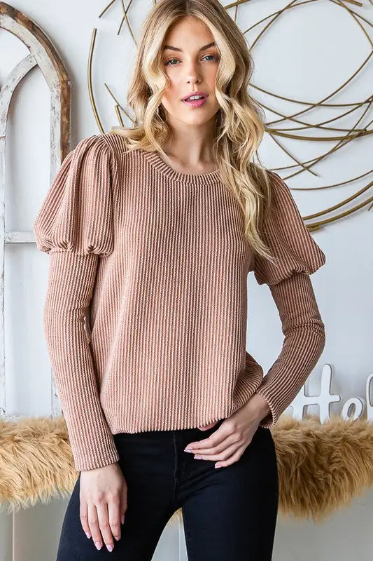 Darlena Puffed Sleeve Camel Top | URBAN ECHO SHOP