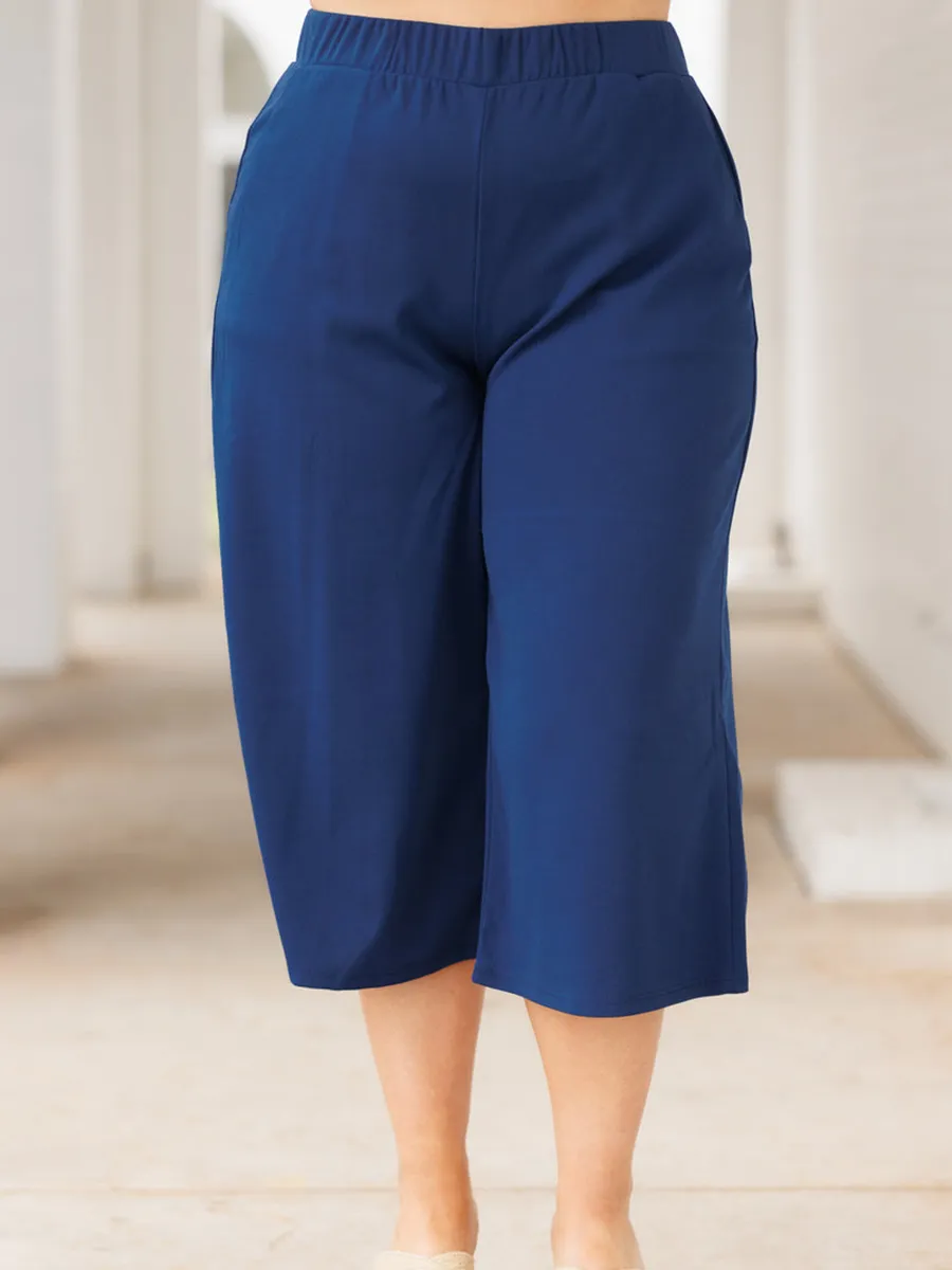 Dark blue loose cropped straight leg pants