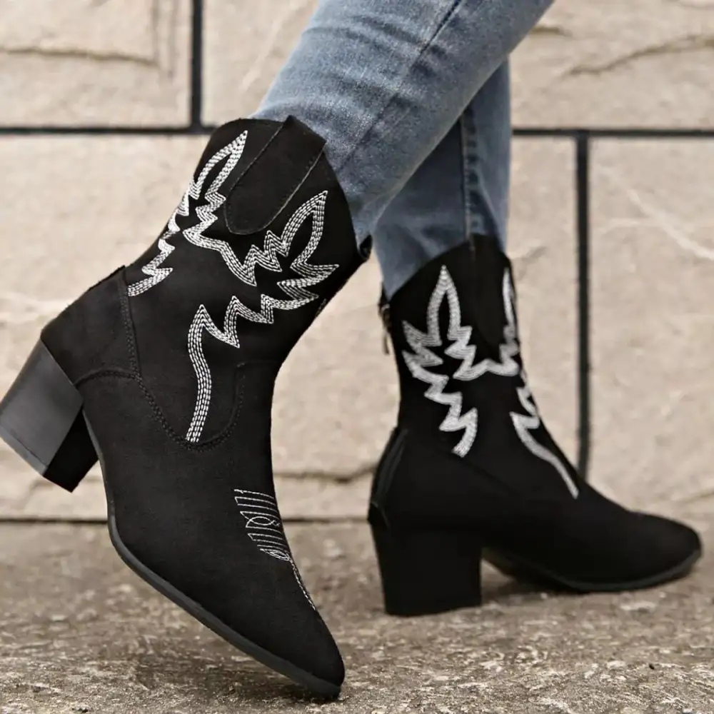 Refined Modern Pointed Toe Block Heel Boots