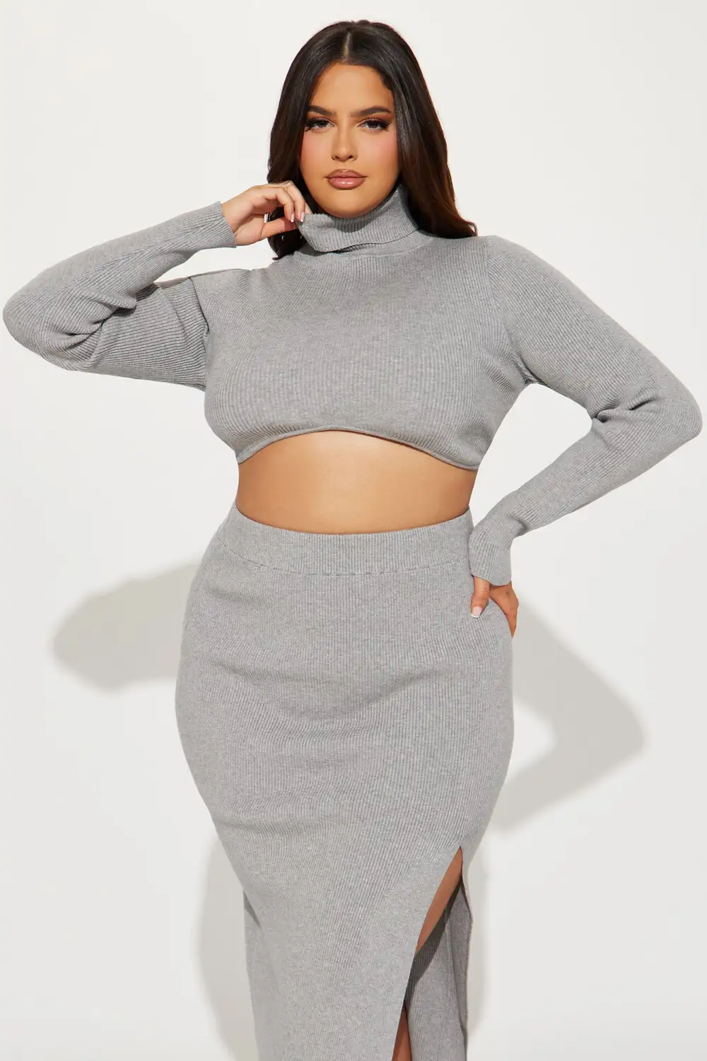 Heather Sweater Skirt Set - Grey