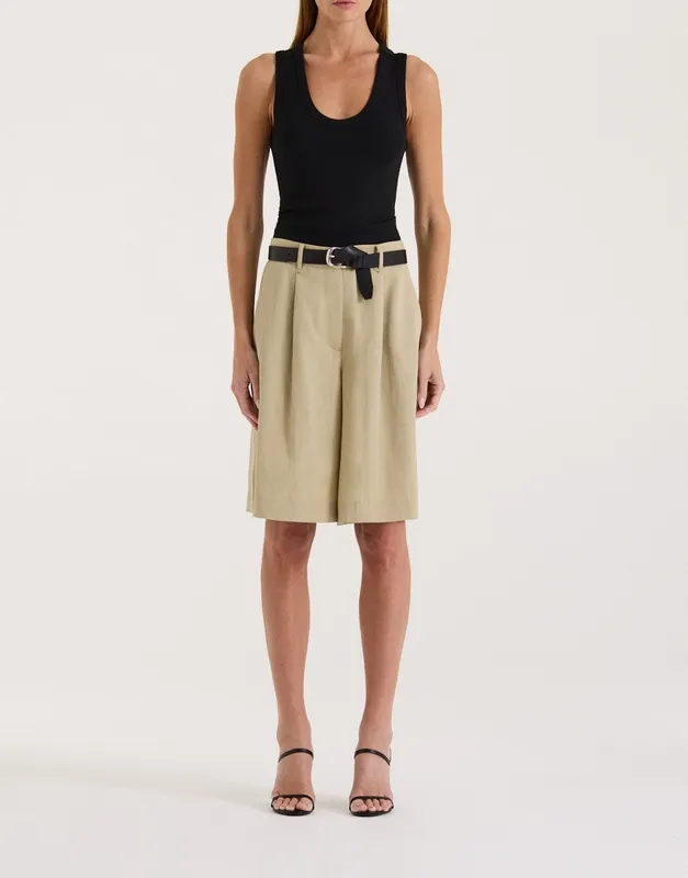Ochre Pleated Bermuda Shorts