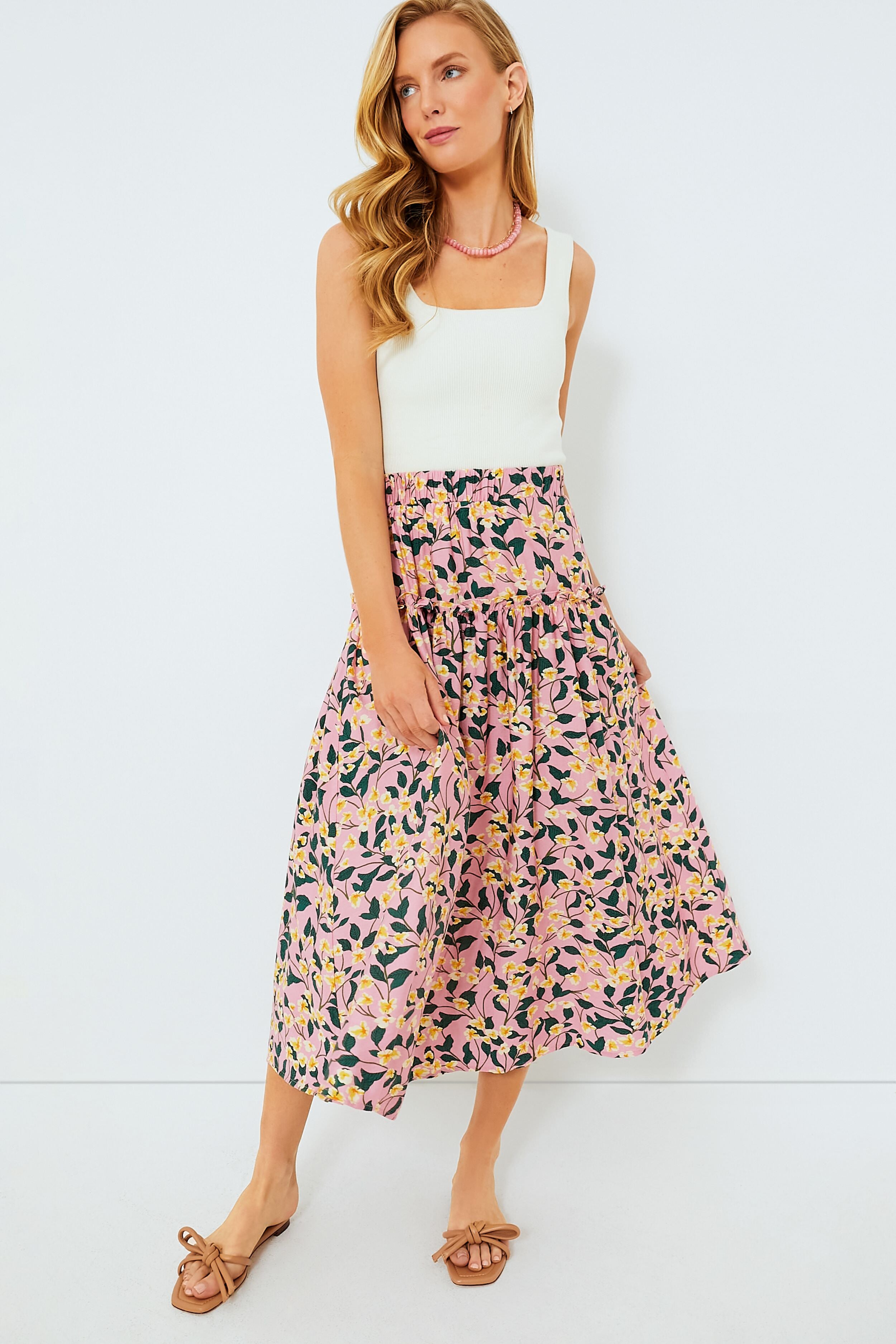 Exclusive Pink Multi Ruffled Maxi Skirt