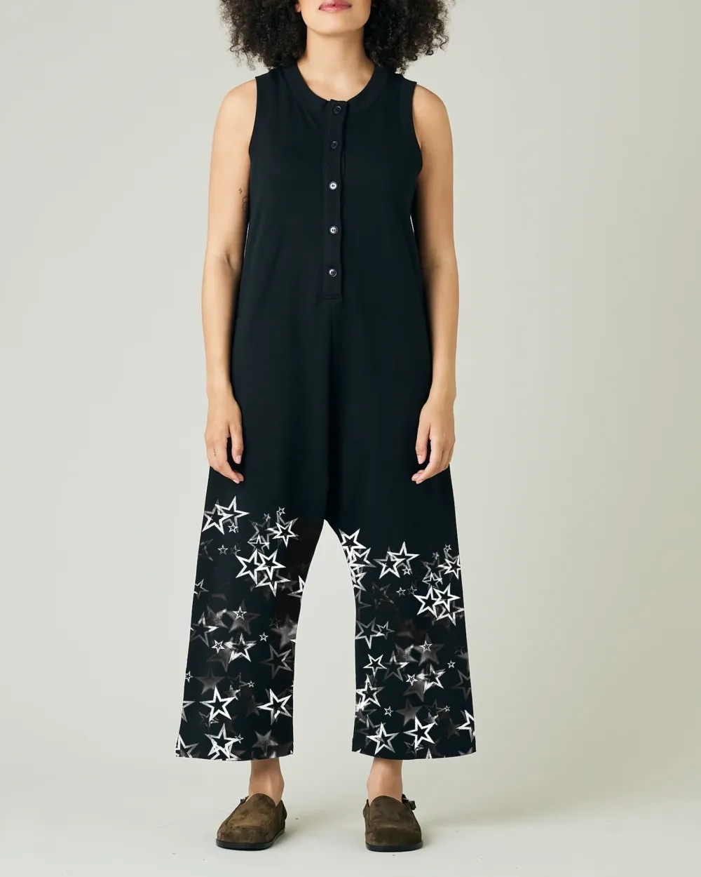 BLACK COTTON JERSEY JUMPSUIT