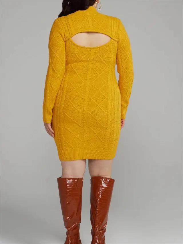 Back Cutout Cable Knit Sweater Dress