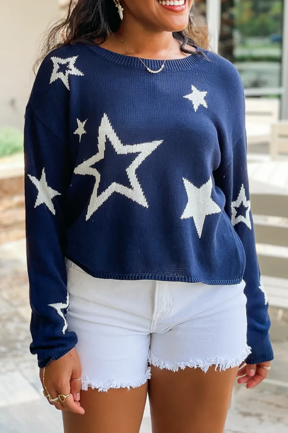 Dark Blue Star Print Sweater