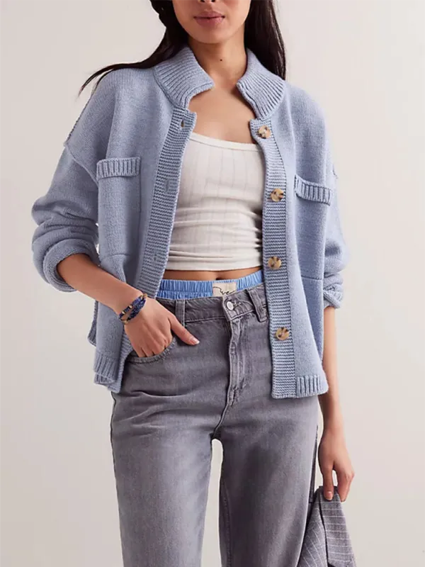 Knit Upright Collar Cardigan