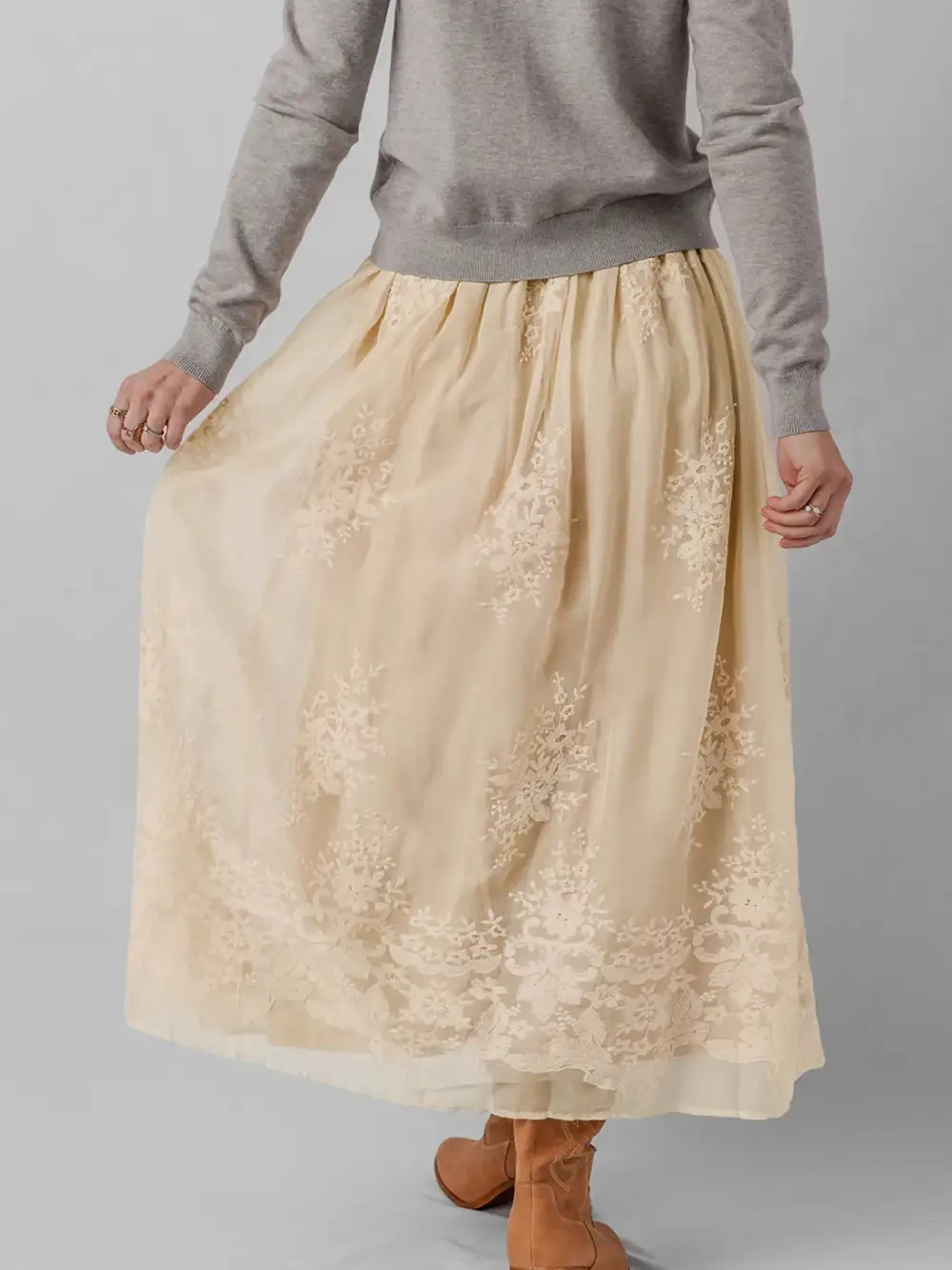 Mesh Embroidered Midi Skirt