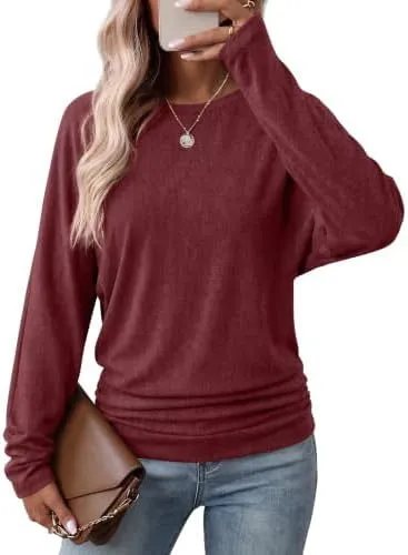 Women's Long Sleeve Ruffle Blouse, Fall Top, Lightweight Sweater