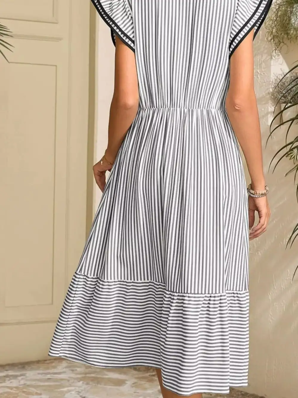 Striped Ruffle Dress Casual