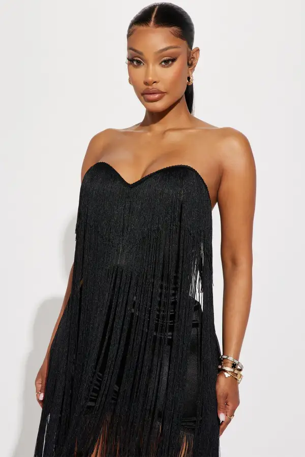 Farrah Fringe Mini Dress - Black