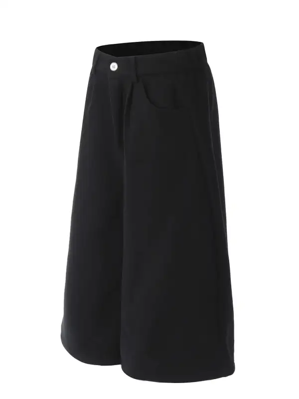 Minimal Wide Leg Cotton Blend Casual Shorts