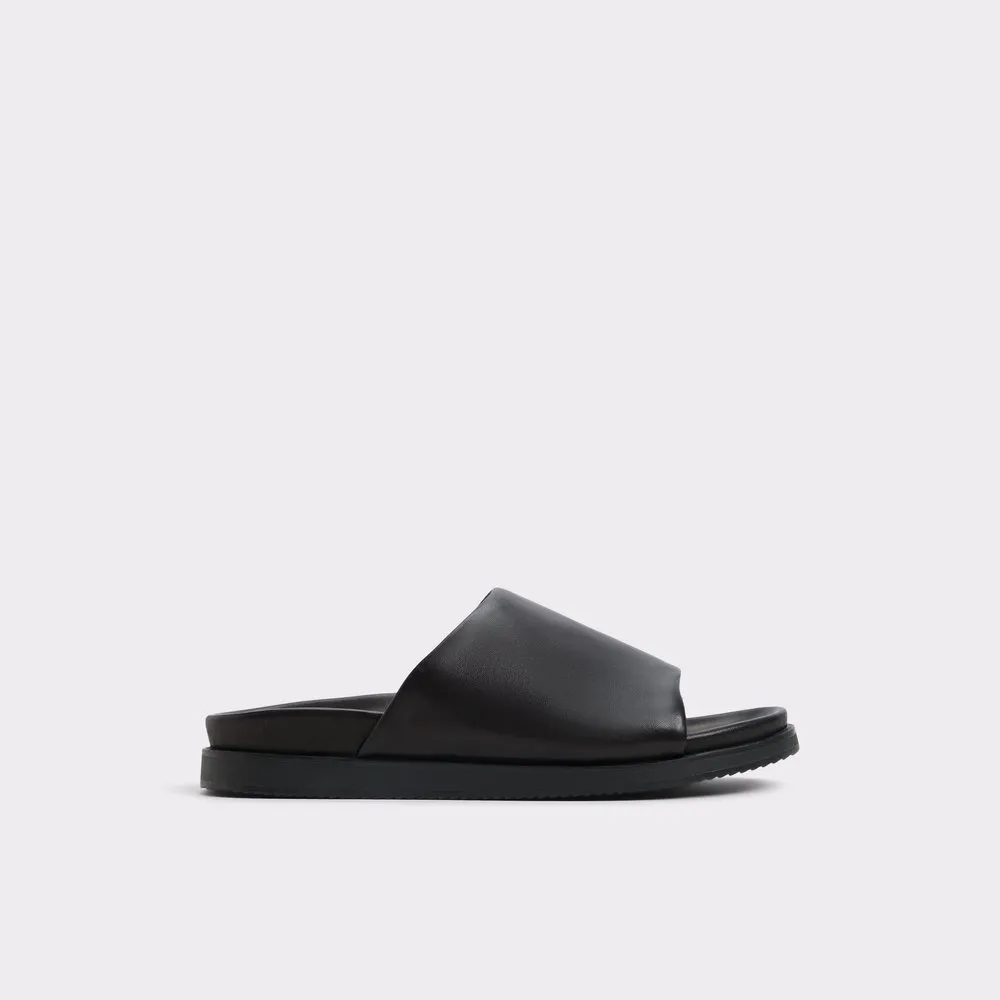 Summer Black Thick-soled Leather Flip Flops
