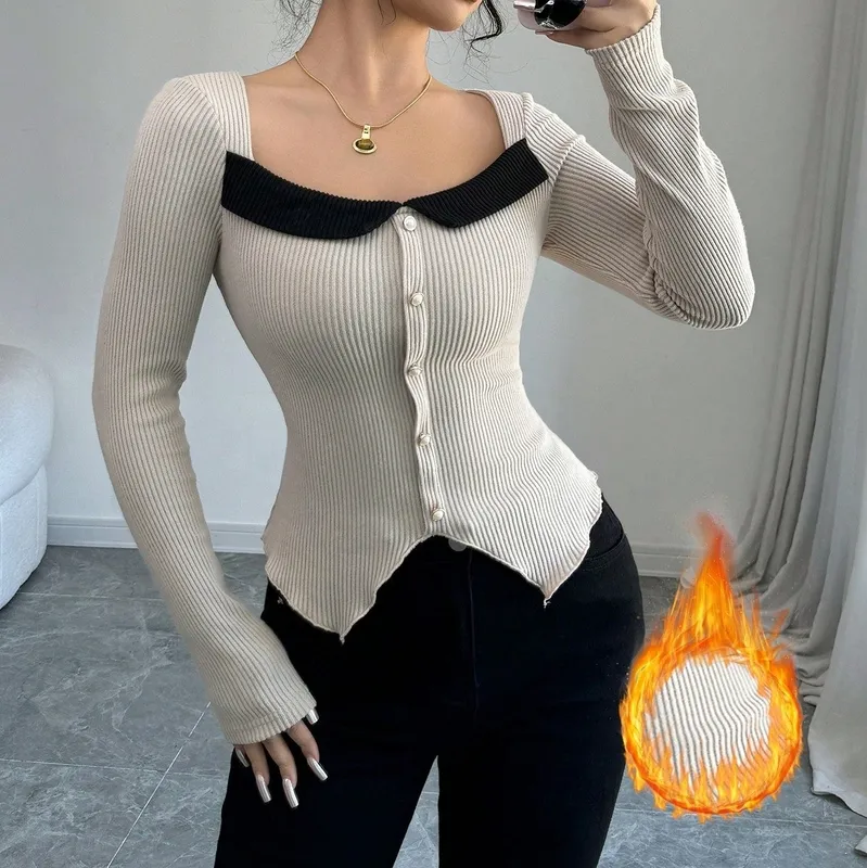 Women's Square-Neck Asymmetrical Hem Colorblock Blouse