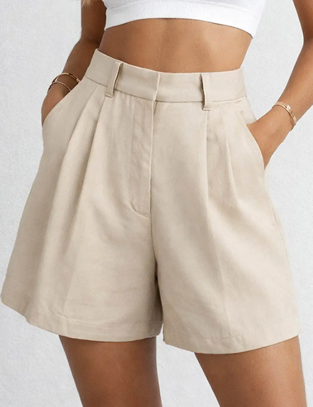 Chic Pleated Wide Leg Tailored Shorts