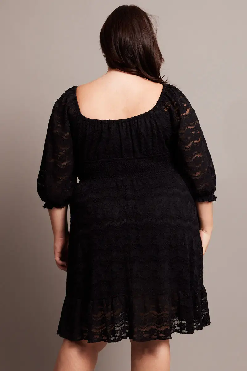 Black Half Sleeve Lace Minidress