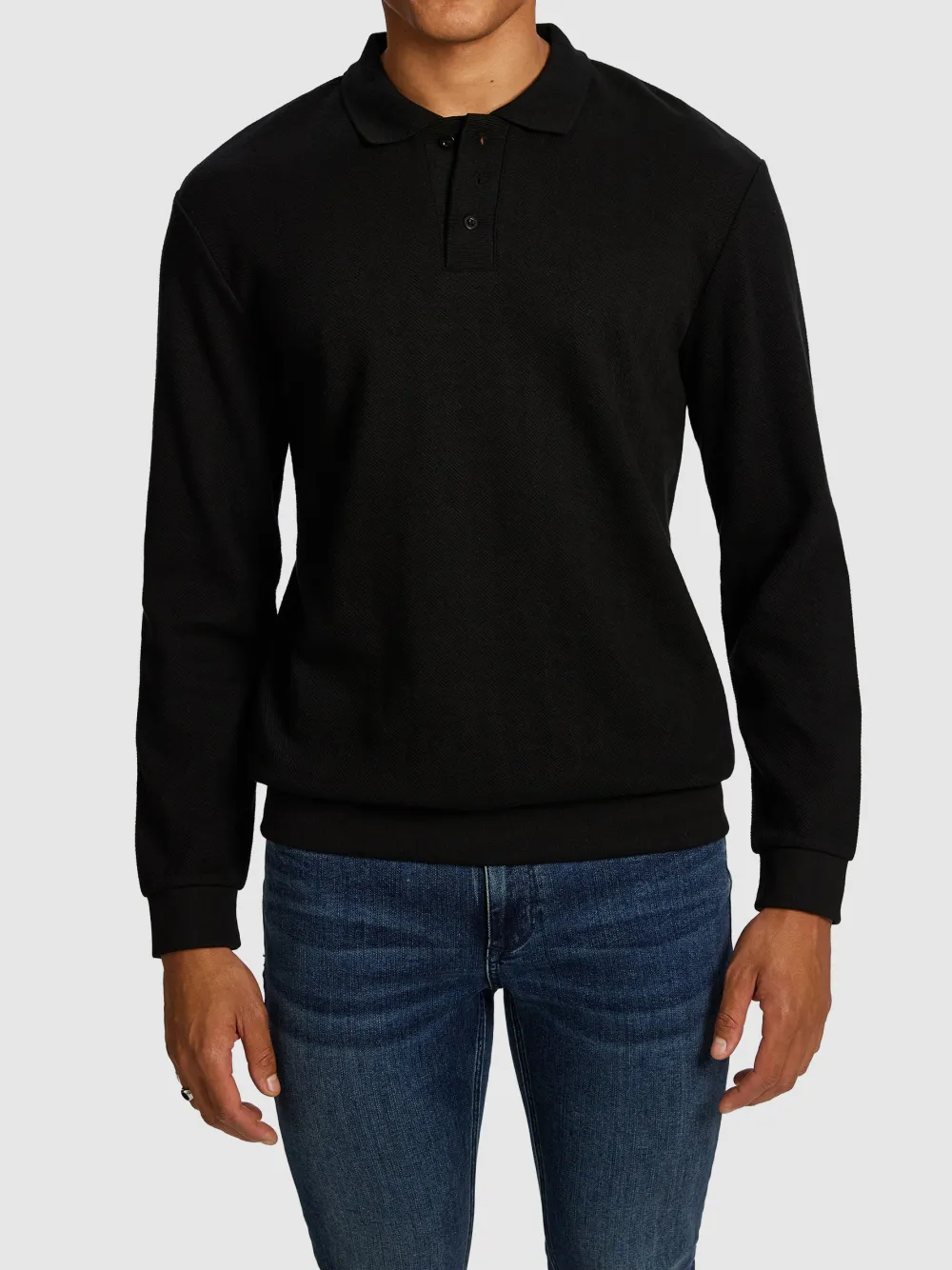 Black Long Sleeve Knit Polo Shirt
