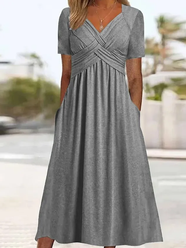 Women Casual Plain Natural Regular Fit Sweetheart Neckline Fit & Flare Maxi Dress