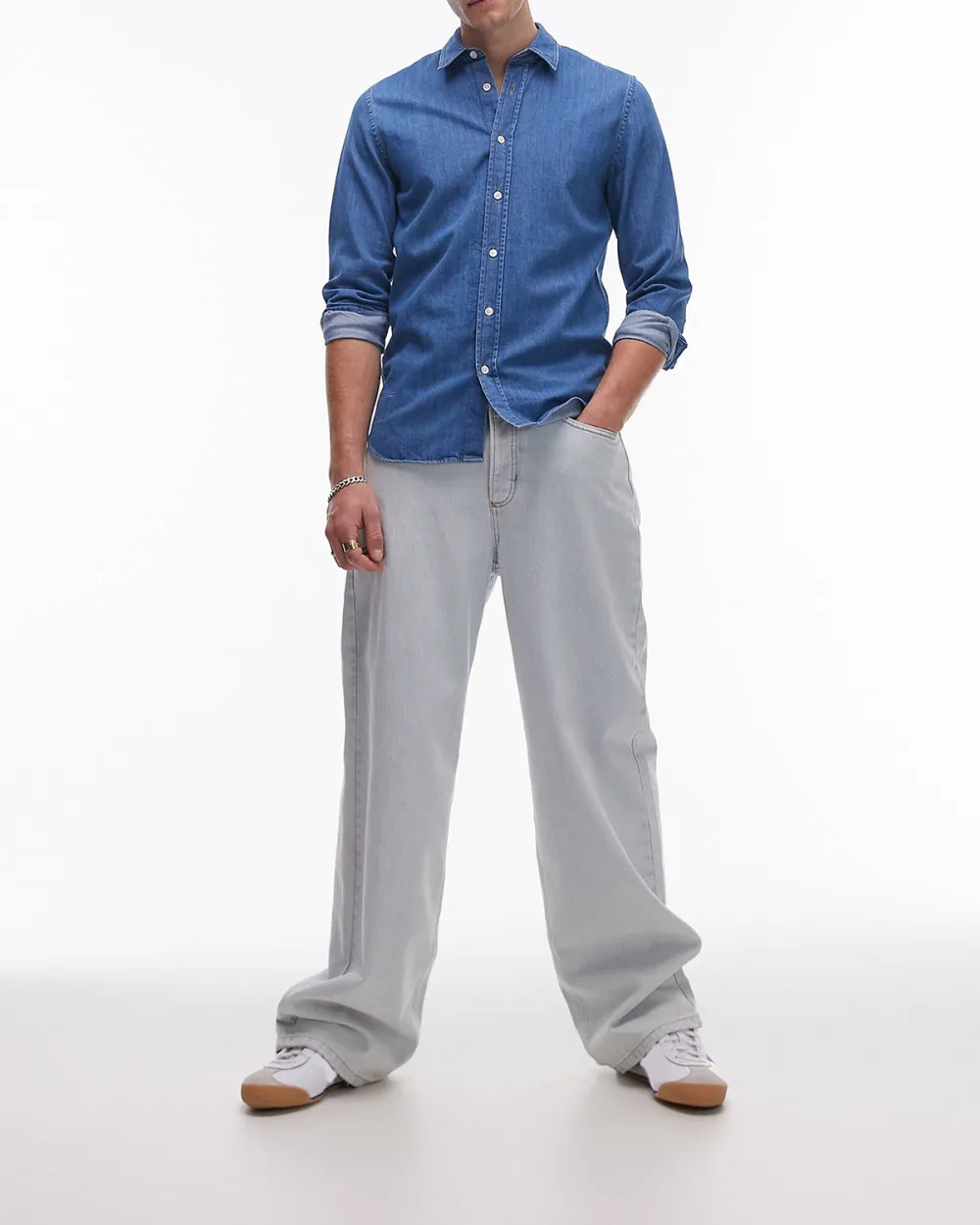 Denim Long Sleeve Shirt In Blue