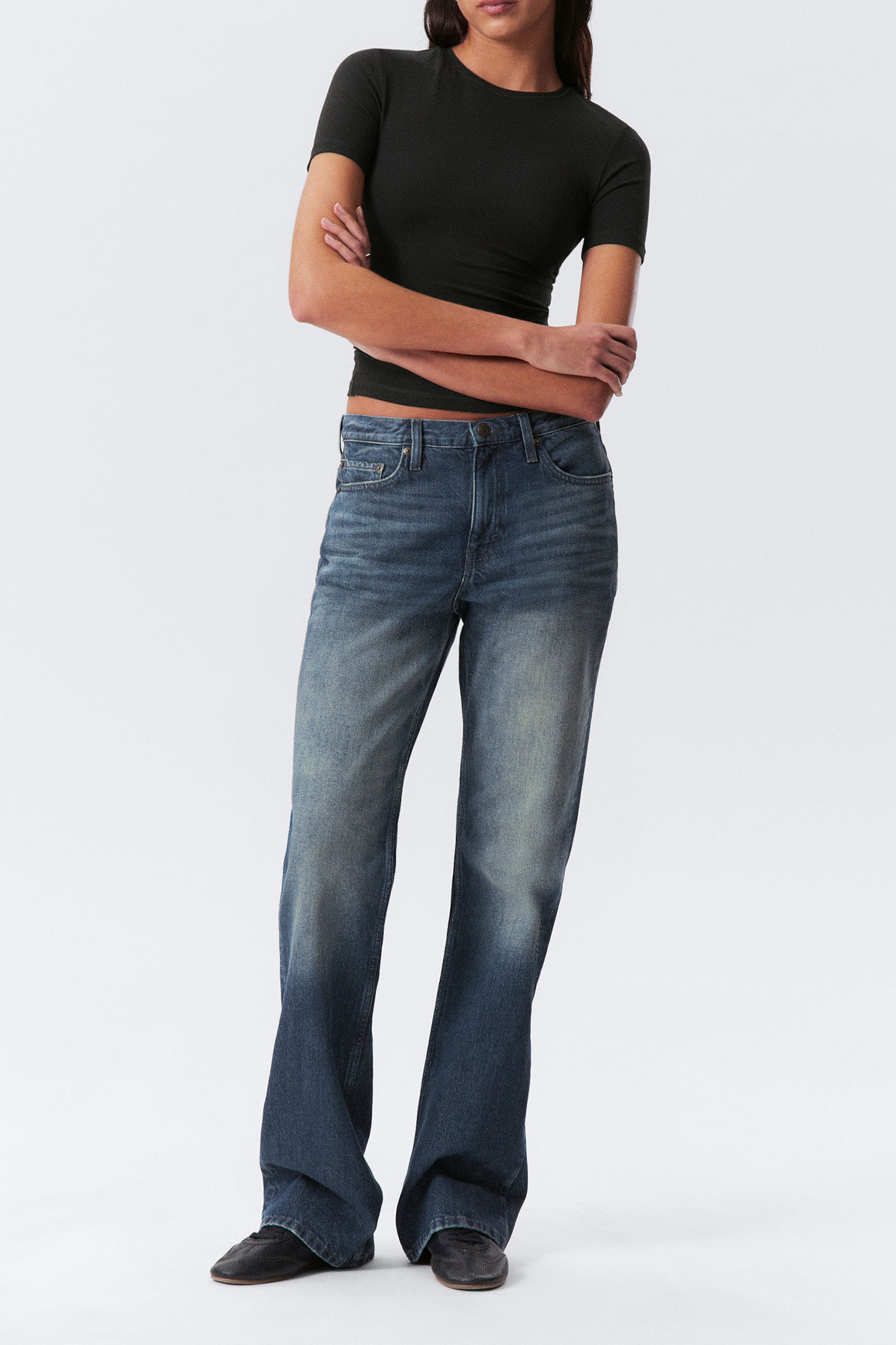 Pocketed Mid Waist Bootcut Jeans