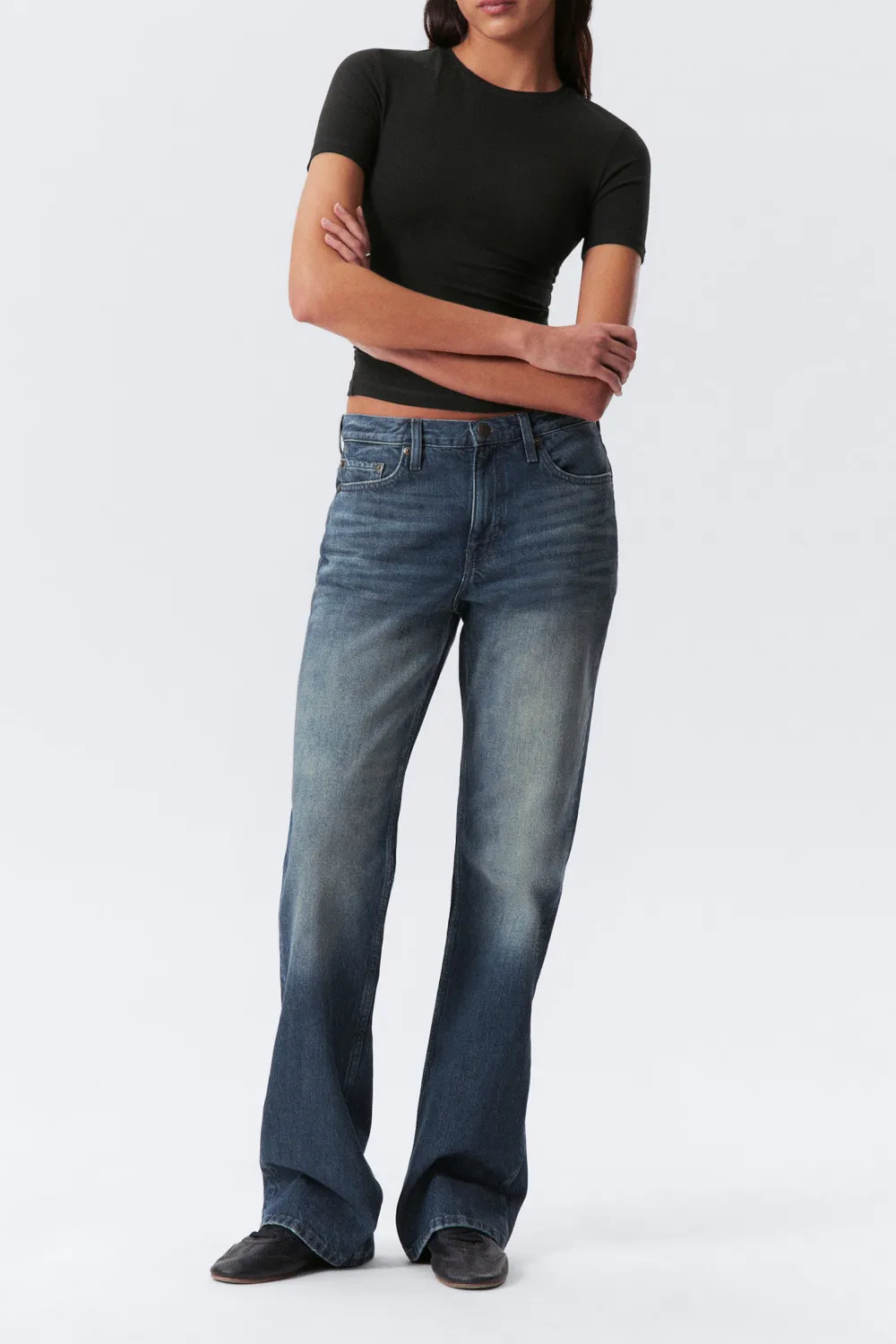Pocketed Mid Waist Bootcut Jeans