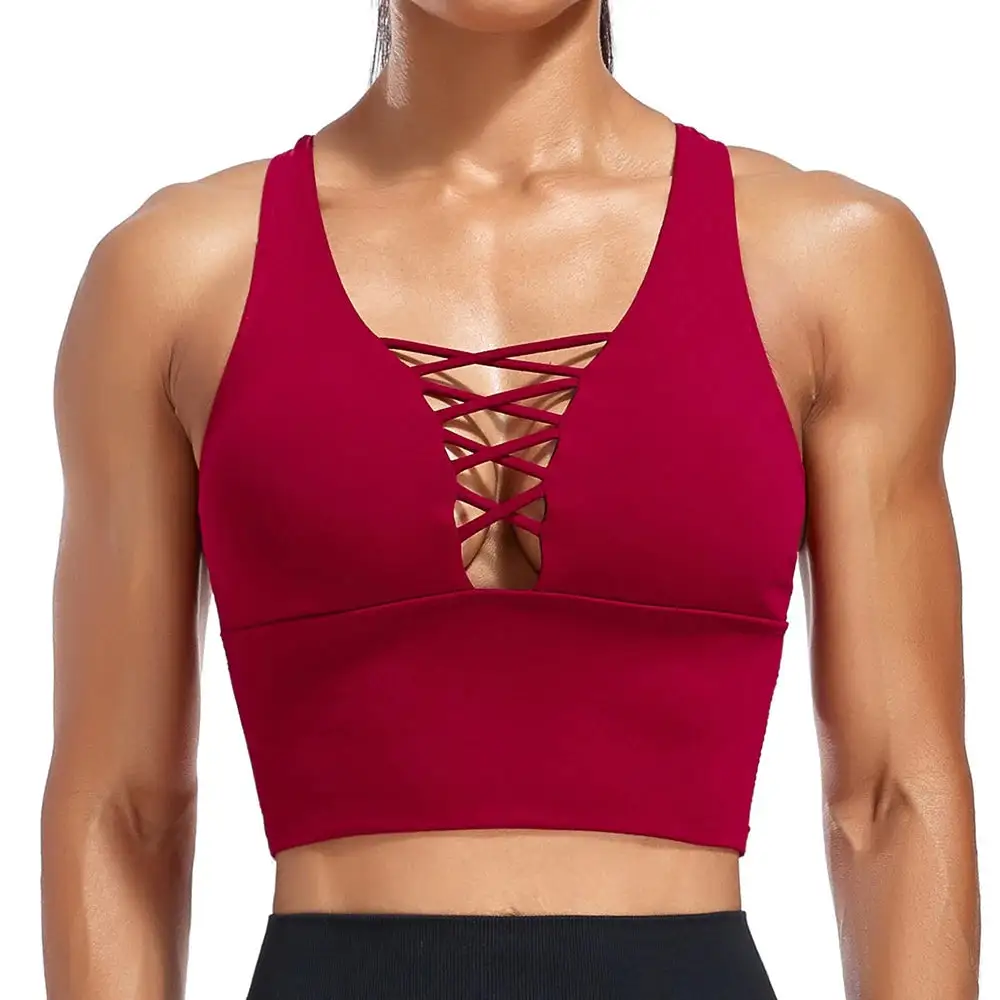 V-Neck Sports Bra with Decorative Straps