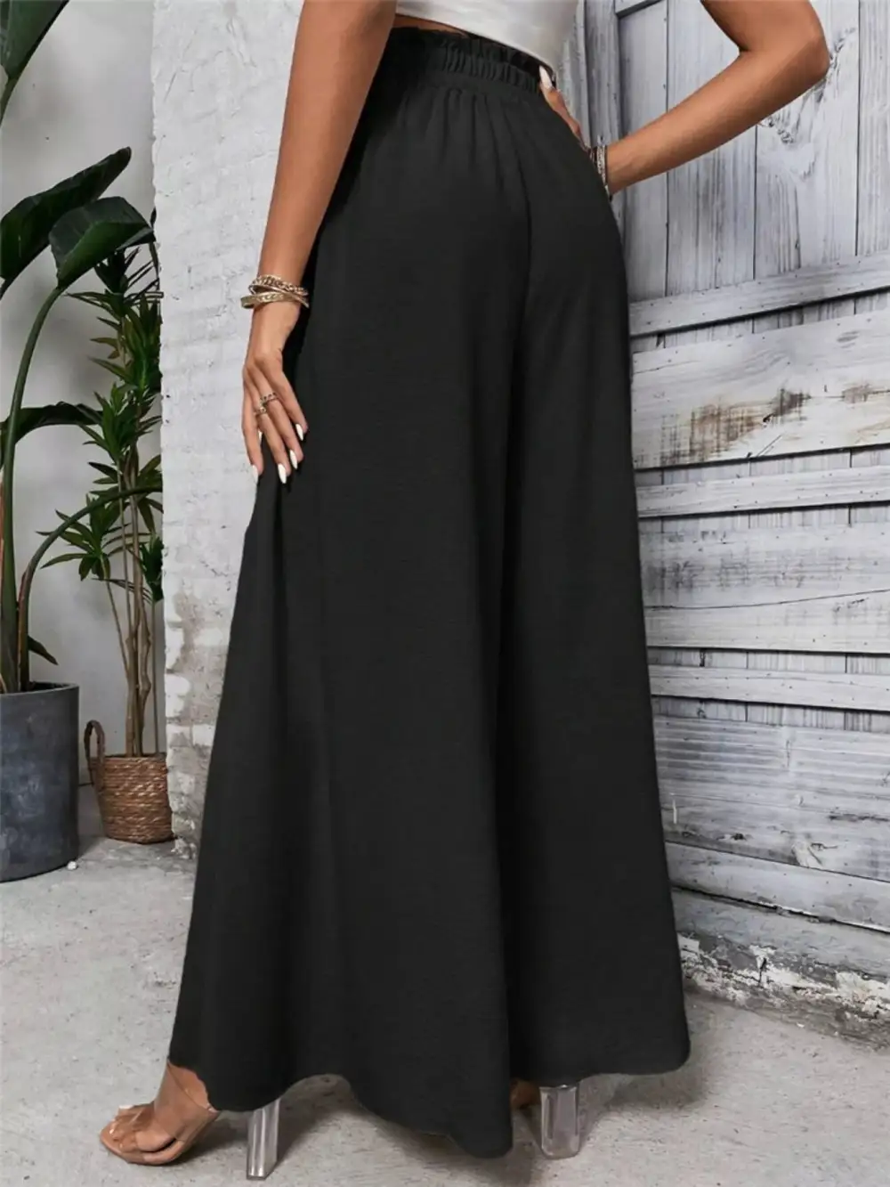 Wide Leg Drawstring Waist Casual Pants