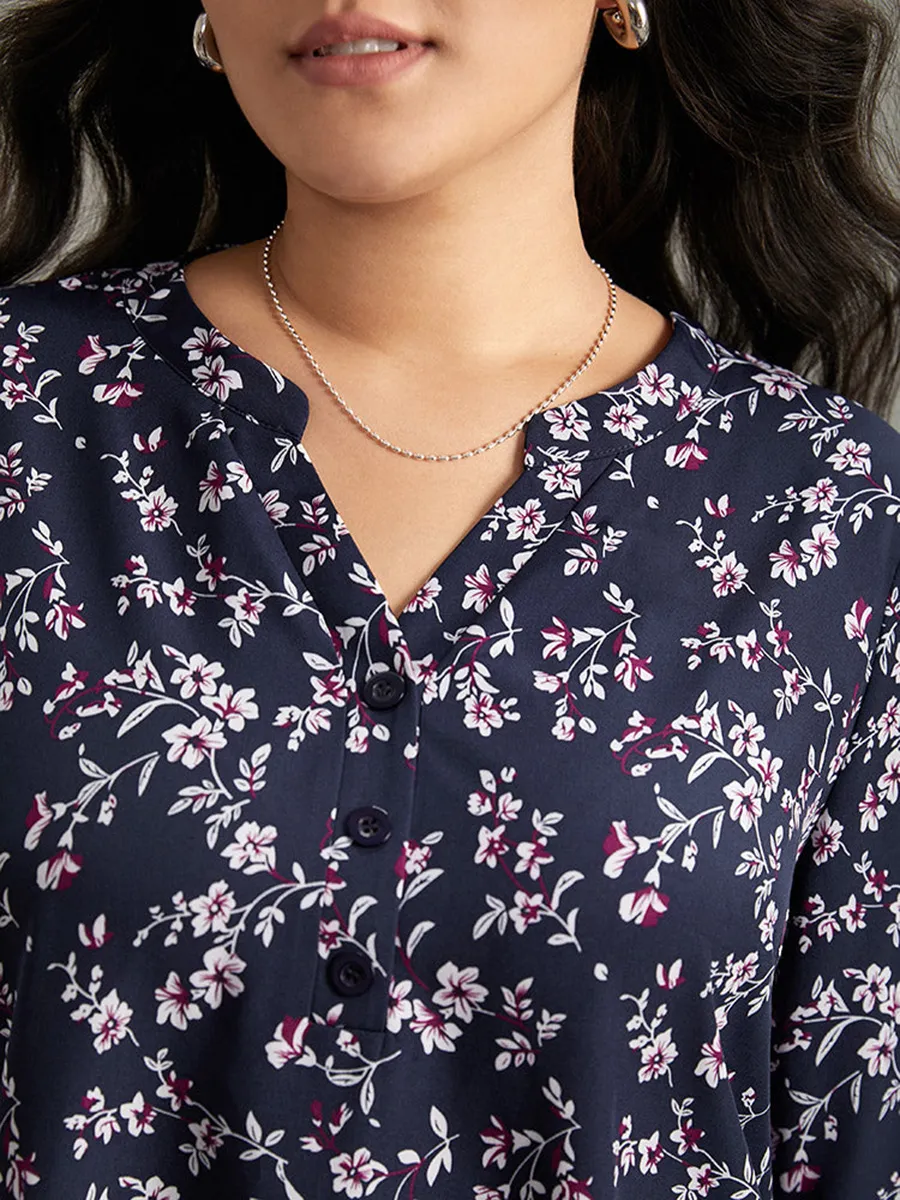 V-Neck Chiffon Floral Print Elegant Shirt