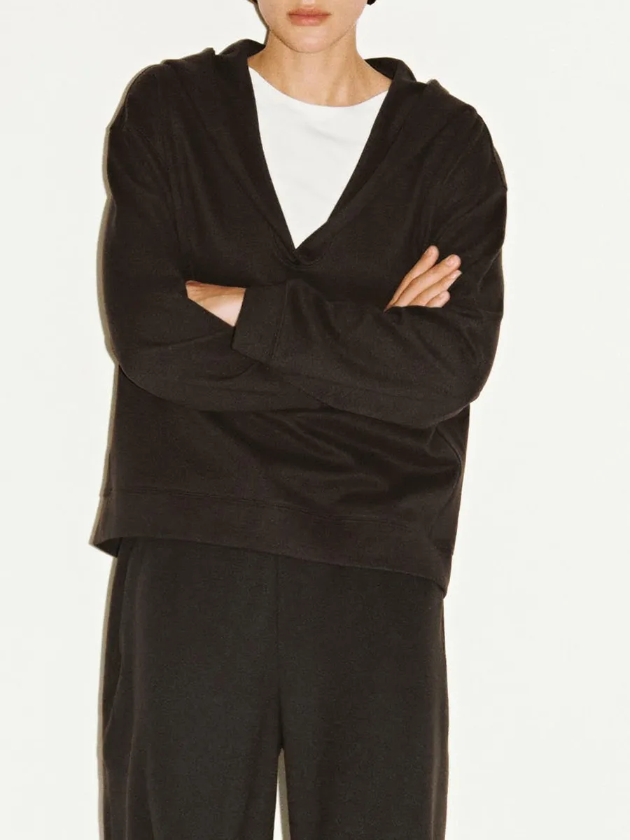 A Casual Brown V-Neck Hoodie For Ladies