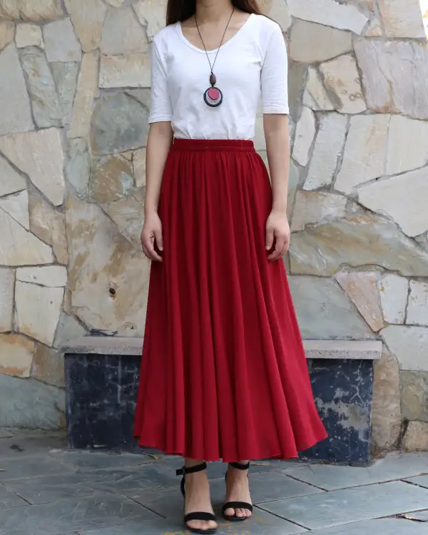 Soft Elastic Waist Chiffon A Line Maxi Skirt