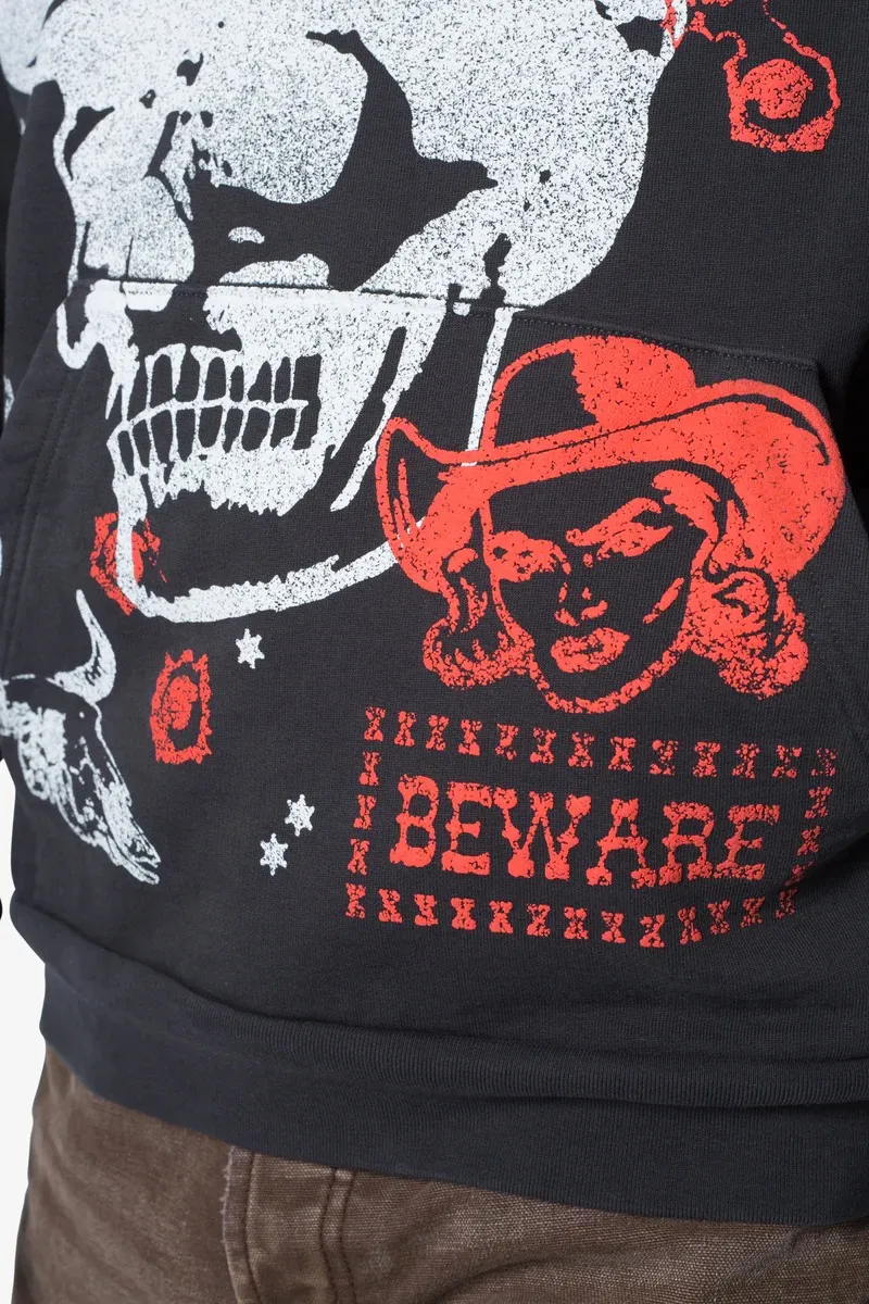 DARK GRAY SKULL GRAPHIC HOODIE