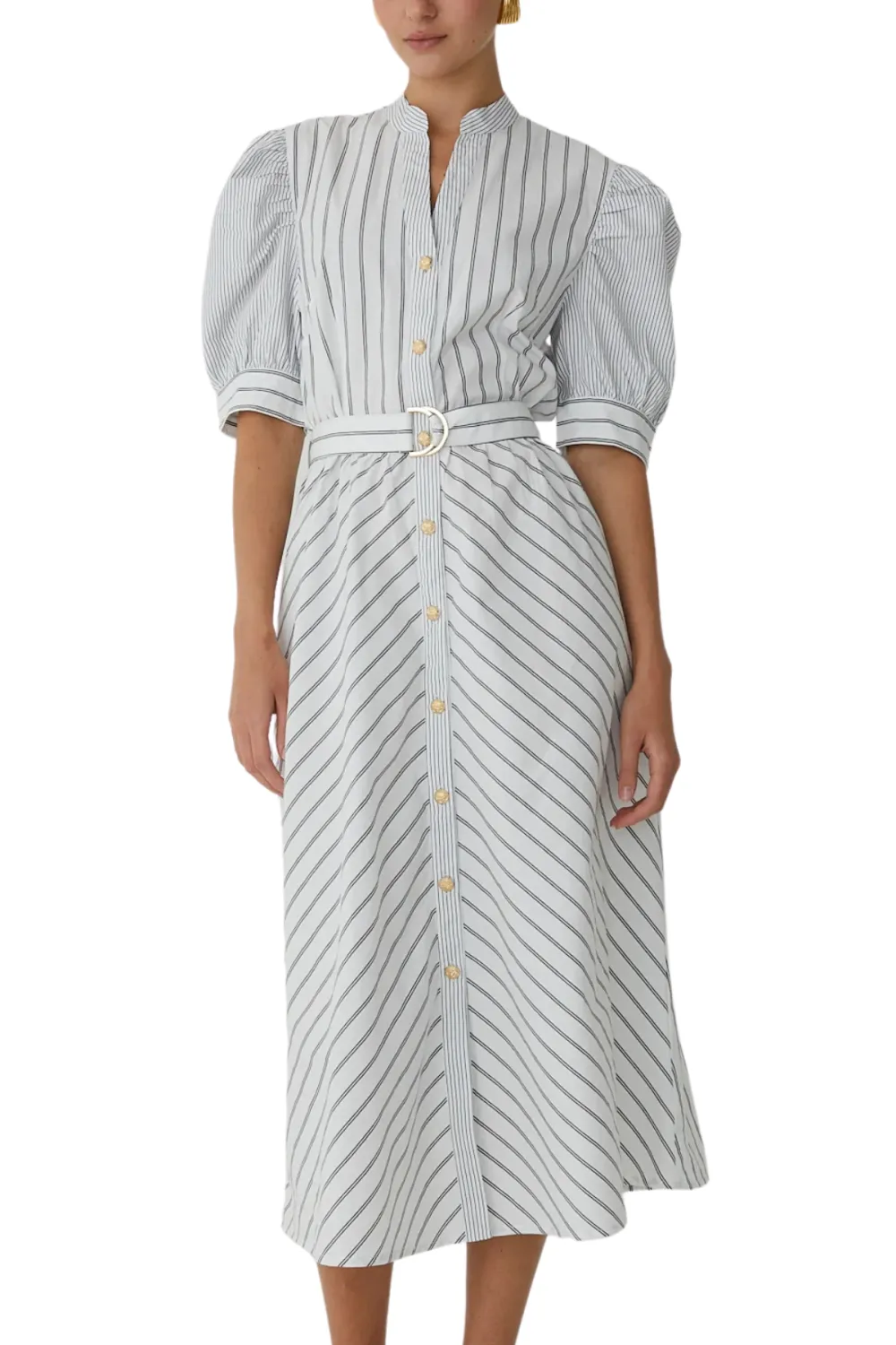 Striped Puff Sleeve Midi Dress