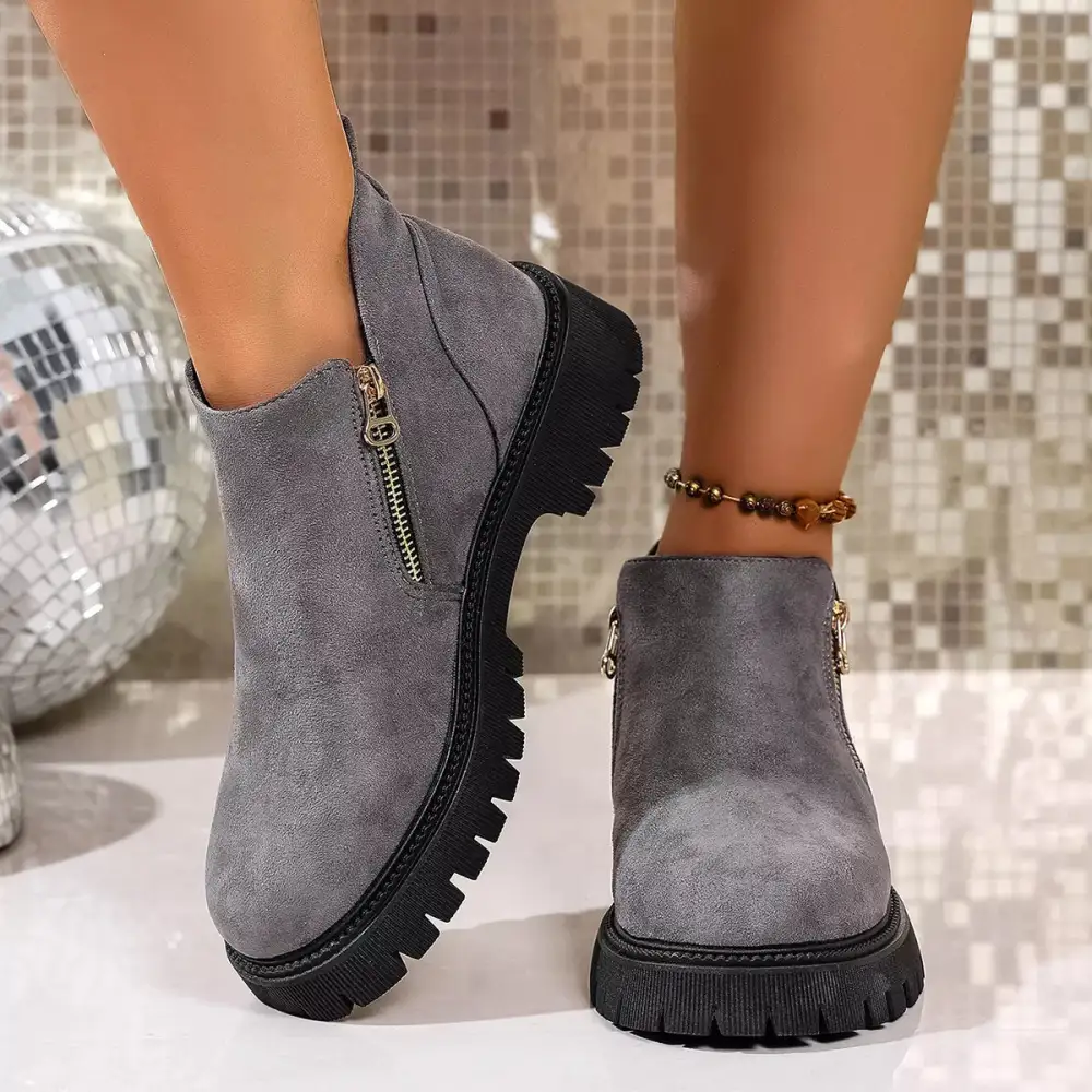Round Toe Side Zip Ankle Boots