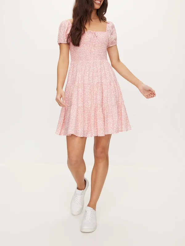 Puff Sleeve Pink Mini Dress
