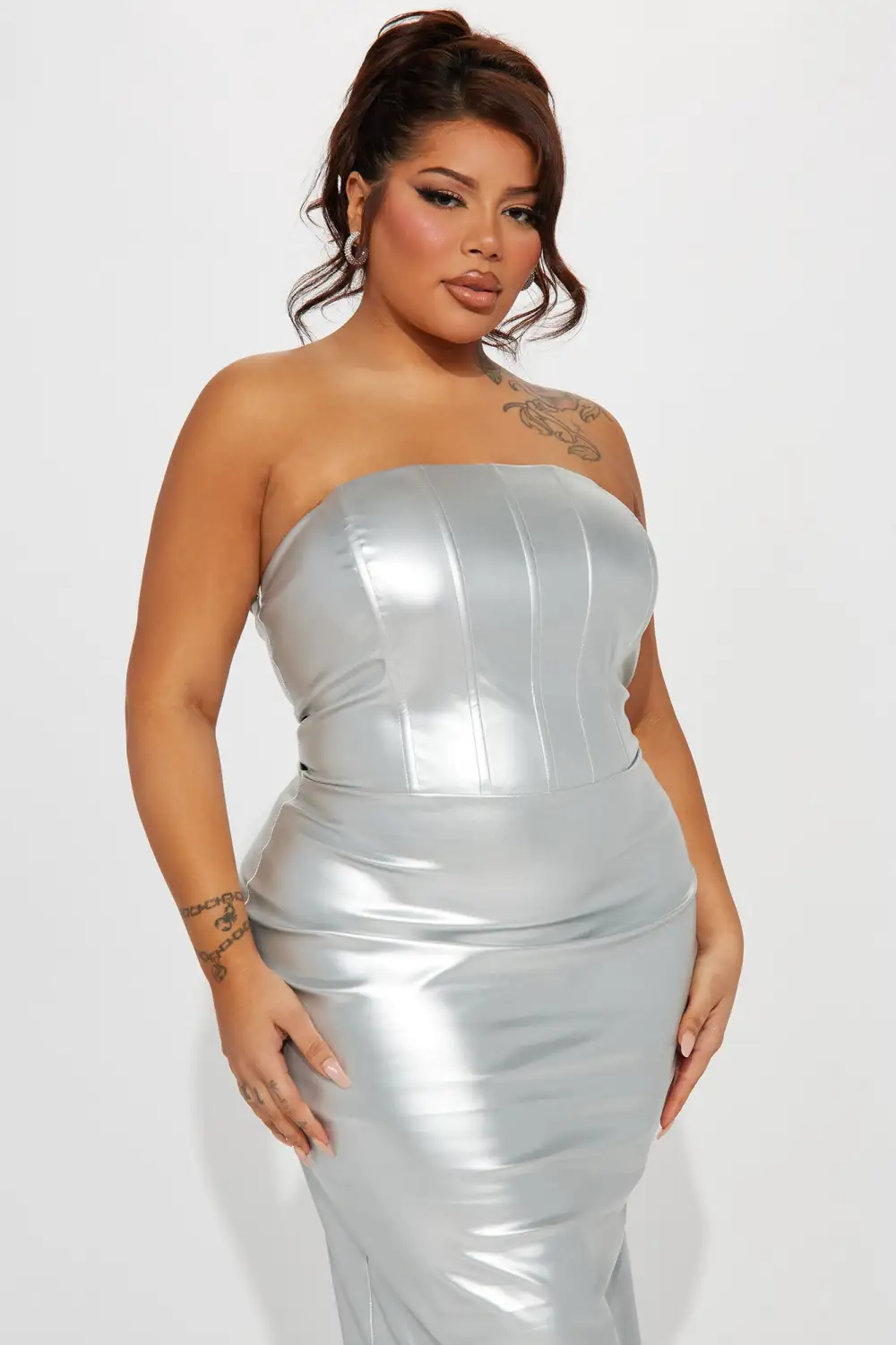 Lea Metallic Midi Dress - Silver