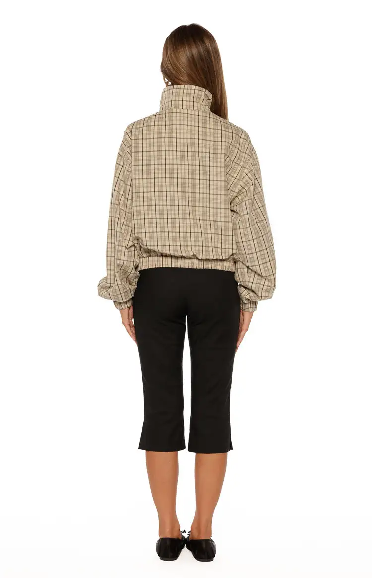 Funnel Neck Plaid Funnel Jacket