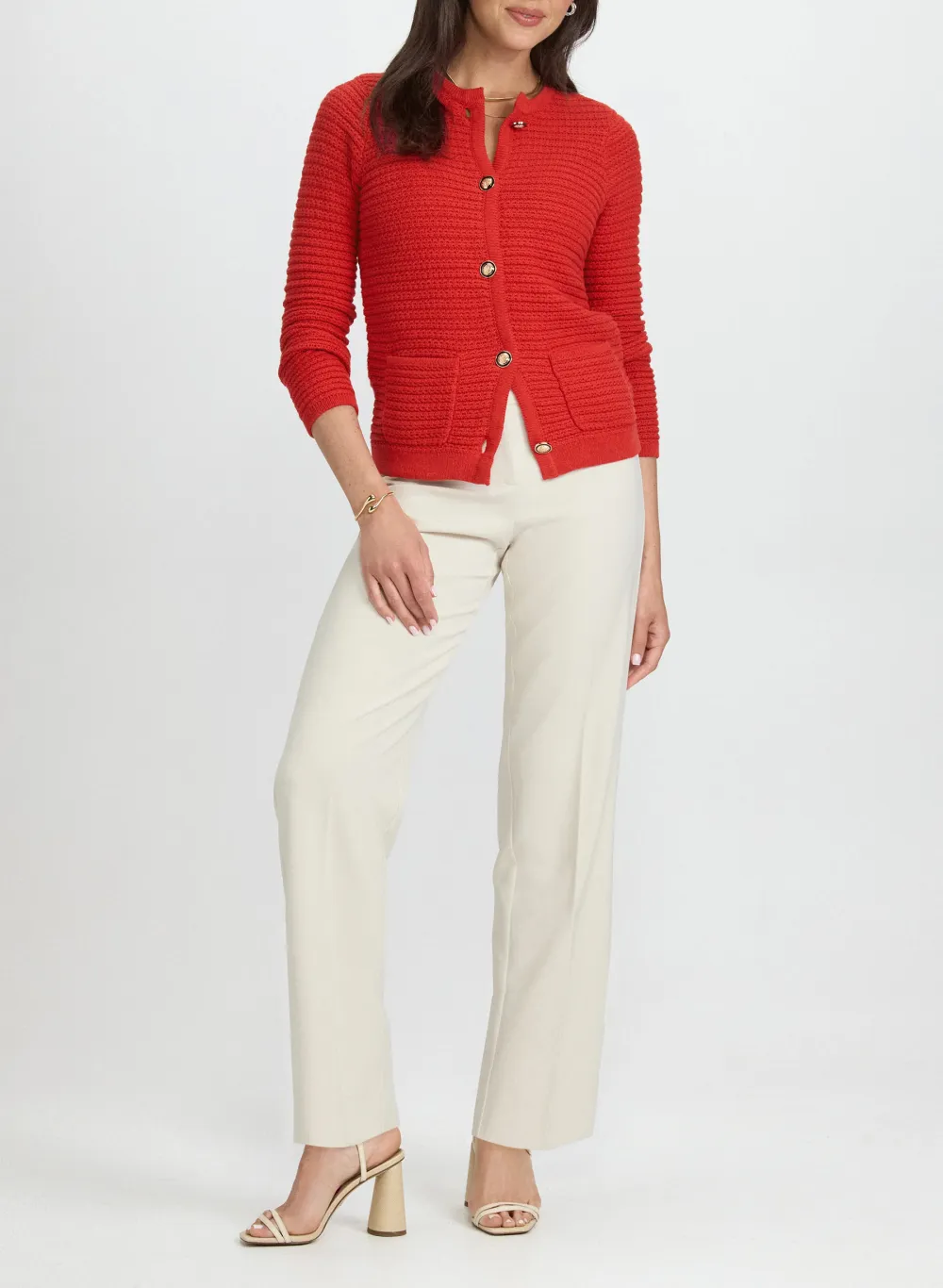 Red Textured Knit Cardigan