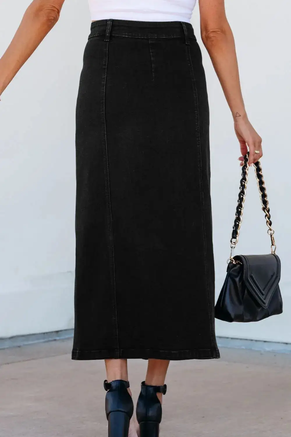 Button Fly Side Split Skirt
